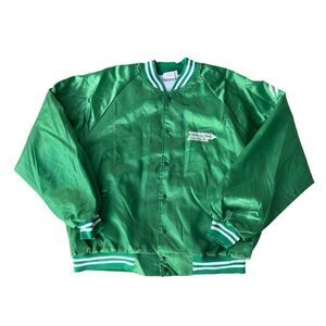 Vintage Green Arrow Motor Express Safe Driver Satin Varsity Jacket Men's 2XL